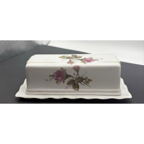 Moss Rose Discontinued Butter Dish 1950's Made In japan - Picture 1 of 9